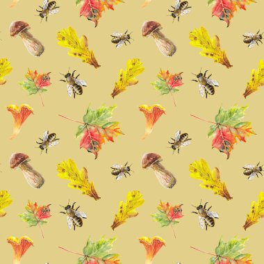 Suluboya sonbahar mantar deseni