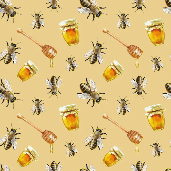 Akwarela Pszczoła wzór — Zdjęcie stockowe