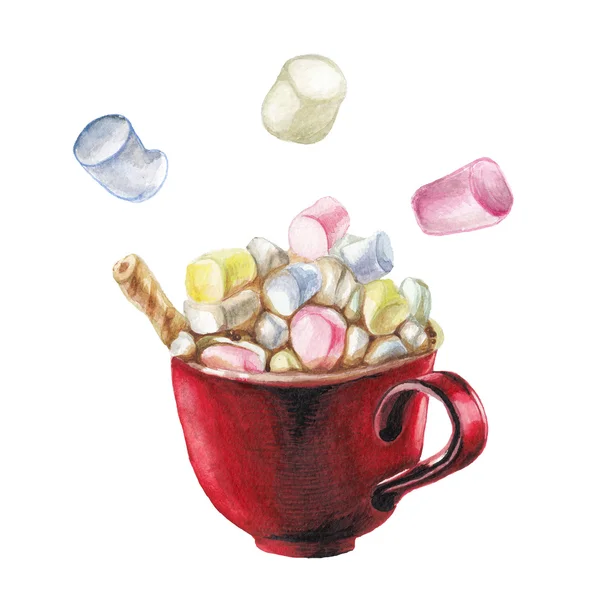 Conjunto de marshmallow aquarela — Fotografia de Stock