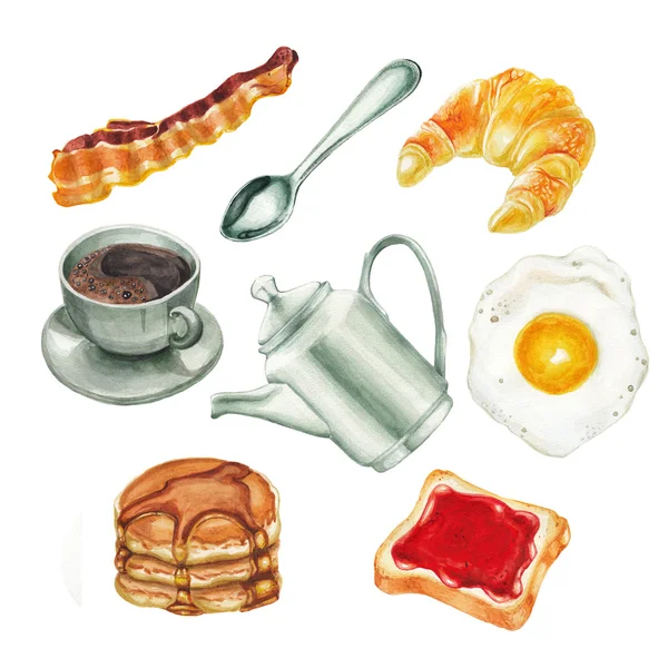 수채화 아침 식사 세트 — 스톡 사진
