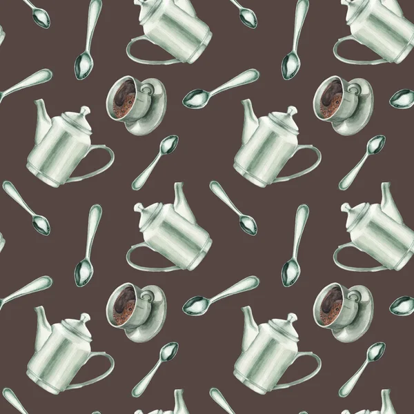 Watercolor coffe pattern — Stock Photo, Image