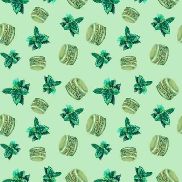 Watercolor mint macaron pattern — Stock Photo, Image