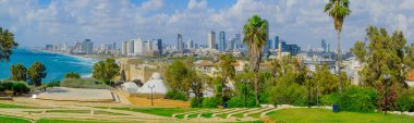 Plaj ve manzarası Tel-Aviv görünümü
