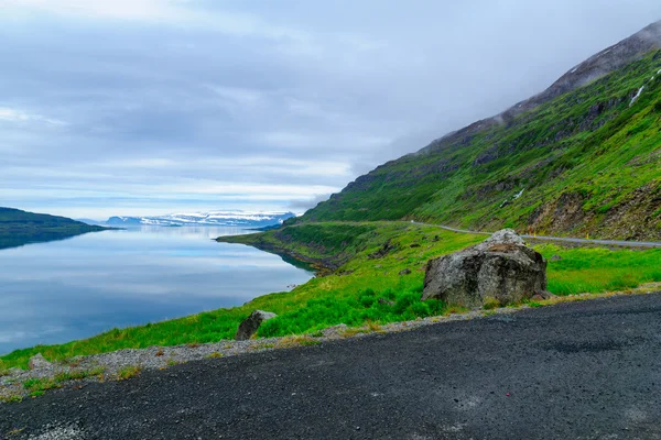 Linha costeira e paisagem ao longo do fiorde Skotufjordur — Fotografia de Stock