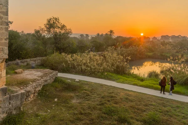 Sonnenaufgang Blick Über Feuchtgebiete Und Uraltes Kanalsystem Naturschutzgebiet Afek Nordisrael — Stockfoto