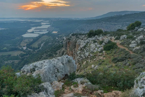 Vista Atardecer Del Paisaje Galilea Occidental Con Mar Mediterráneo Adamit — Foto de Stock