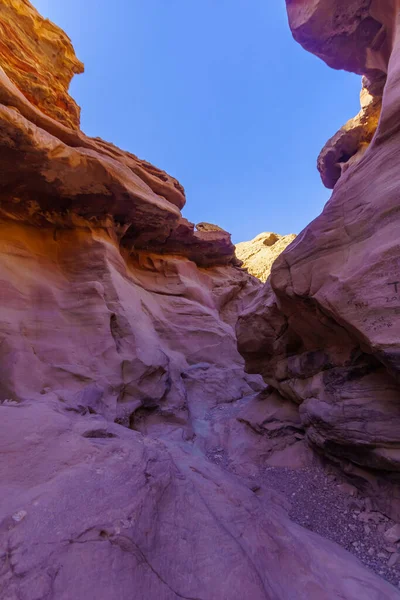 Uitzicht Rode Canyon Woestijn Vallei Gesneden Rode Rotsen Eilat Mountains — Stockfoto
