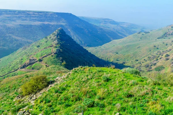 看Gamla要塞和附近的风景 以色列北部戈兰高地 — 图库照片