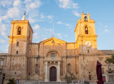 The facade of St Johns Co-Cathedral, in Valleta, Malta
