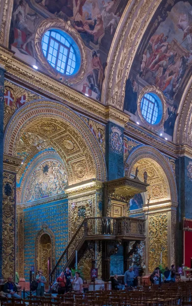 Valletta Malta April 2012 Decorated Interior Johns Cathedral Visitors Valleta — ストック写真