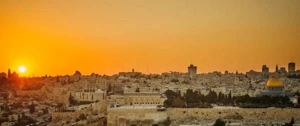 Sunset Kilátás Régi Város Jeruzsálem Templom Hegy Aqsa Mecset Izrael — Stock Fotó