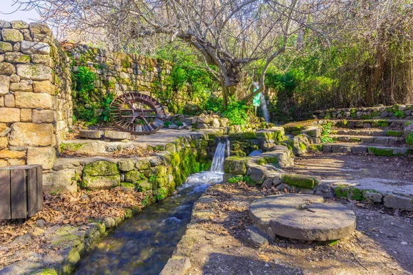 Blick Auf Strom Und Wasserbetriebene Mehlmühlenelemente Naturreservat Hermon Stream Banias — Stockfoto