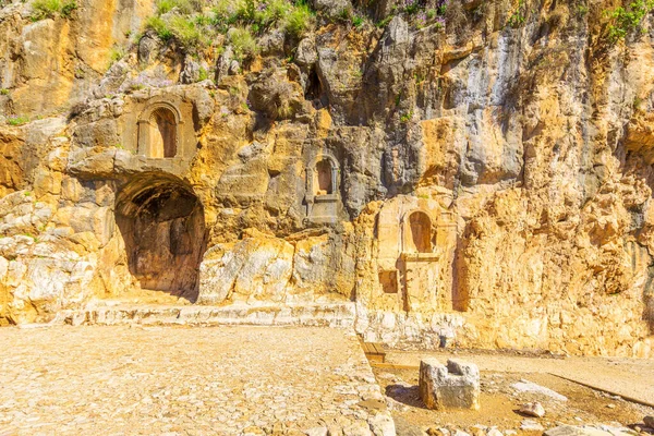 Vue Des Vestiges Sanctuaire Grotte Pan Dans Réserve Naturelle Hermon — Photo