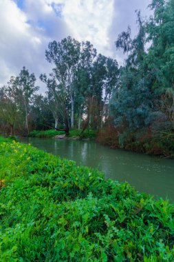 Ürdün Nehri 'nin bir kaynağı olan Dan Nehri' nin görüntüsü. Hula Vadisi, Kuzey İsrail