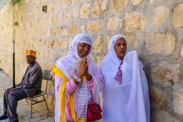 Jeruzalem Israël Mei 2021 Leden Van Ethiopisch Orthodoxe Kerkgemeenschap Tewahedo — Stockfoto