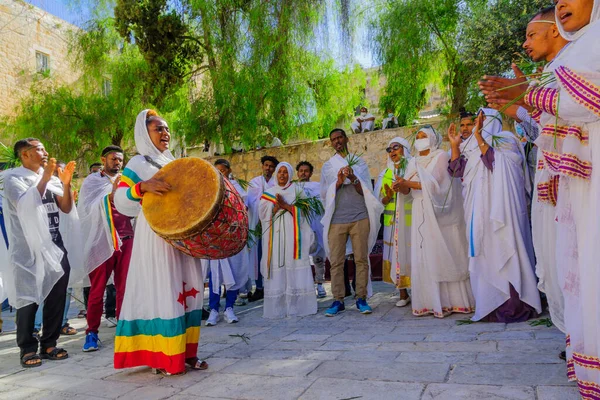 Jerusalem Israel Mai 2021 Osterwache Karsamstag Tanz Der Äthiopisch Orthodoxen — Stockfoto