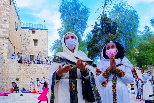 Jerusalem Israel Maj 2021 Medlemmar Den Etiopisk Ortodoxa Kyrkan Tewahedo — Stockfoto