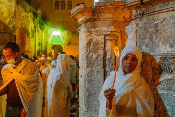 Jeruzalem Israël Mei 2021 Pascha Vigil Paaszaterdag Vuurviering Van Ethiopisch — Stockfoto