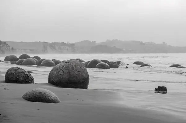 Udsigt Moeraki Boulders Beach Sydøen New Zealand - Stock-foto