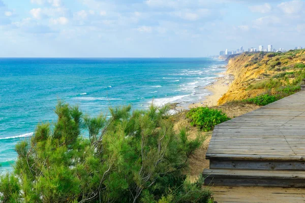 Utsikt Över Sandstensklippor Och Medelhavskusten Hof Hasharon National Park Israel — Stockfoto