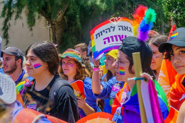 Haifa Israel June 2021 People Protest Signs Marching Street Annual — Stock Photo, Image