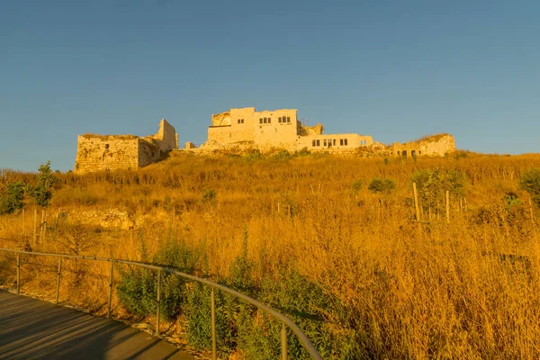 Coucher Soleil Sur Croisé Tard Sur Forteresse Ottomane Migdal Tsedek — Photo