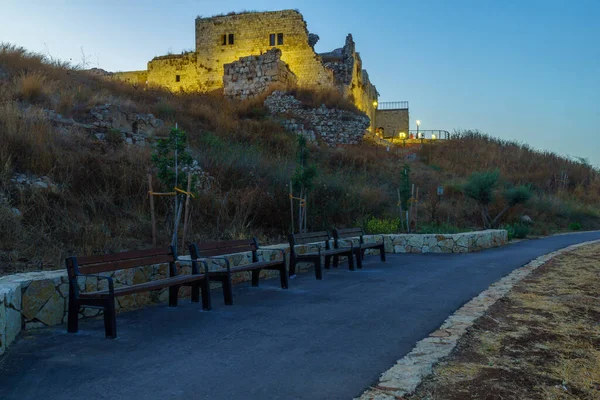 Blue Hour Sunset View Crusader Later Ottoman Fortress Migdal Tsedek — Stock fotografie