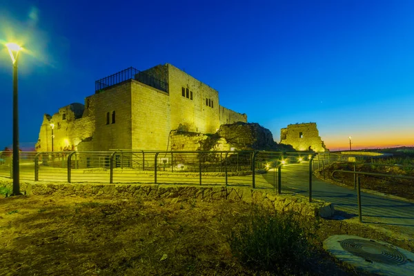 Vista Noche Del Cruzado Más Tarde Fortaleza Otomana Migdal Tsedek — Foto de Stock