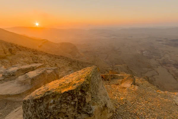 Вид Восхода Солнца Махтеш Гадол Большой Кратер Кратер Ерухам Пустыне — стоковое фото