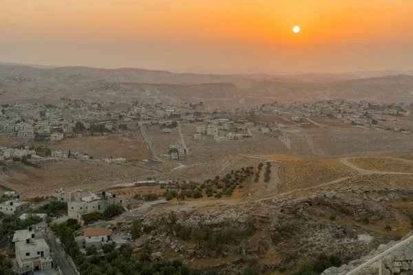 Sunrise View Judaean Desert Dead Sea Herd Sheep Palestinian Villages — Stock Photo, Image