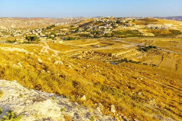 Vista Hacia Herodio Inferior Desierto Judío Las Aldeas Palestinas Cisjordania — Foto de Stock