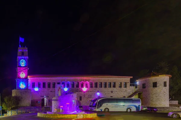 Safed Izrael Września 2021 Widok Nocny Zabytkowy Budynek Sarayi Safed — Zdjęcie stockowe