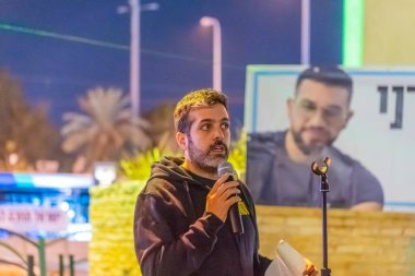 Kiryat Bialik, İsrail - 08 Ocak 2026: Rehineleri destekleme derneği, kalan son ölü rehine Ran Gvili 'yi geri çağırdı. Kiryat Bialik, İsrail