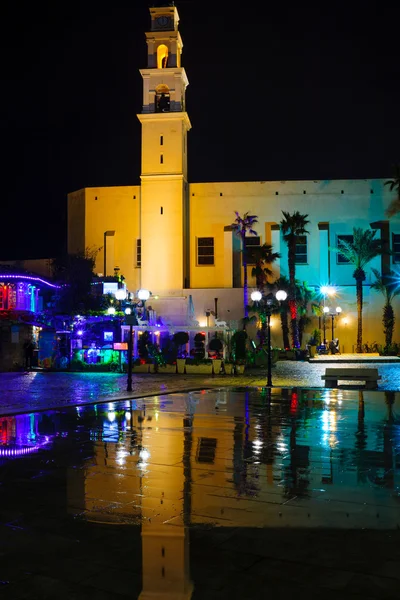 Vue de nuit de l'église Saint-Pierre, dans la vieille ville de Jaffa — Photo
