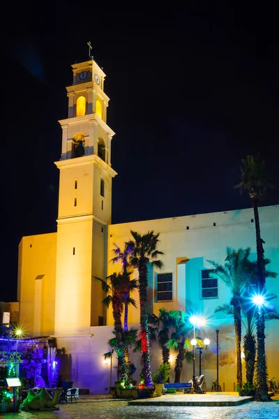 Nachtansicht der Peterskirche, in der Altstadt von Jaffa — Stockfoto