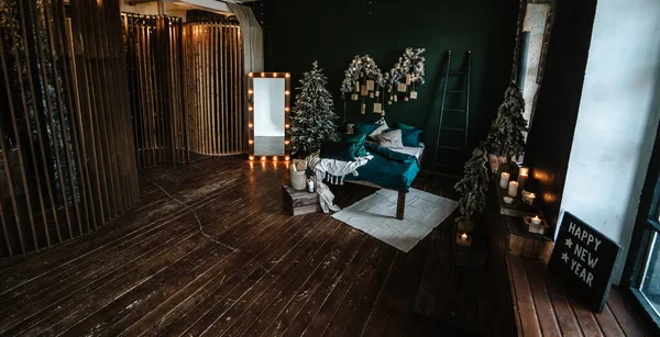 New year\'s room design in loft style.
