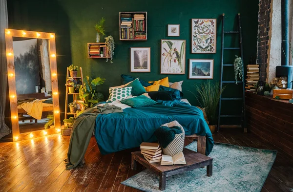 Modern Interior Design Loft Style Using Green Color — Stock Photo, Image