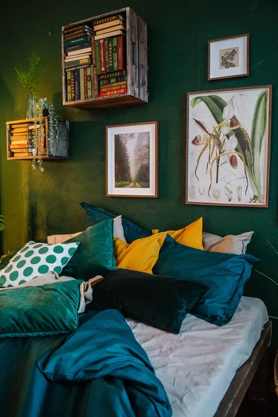 Modern Interior Design Loft Style Using Green Color — Stock Photo, Image