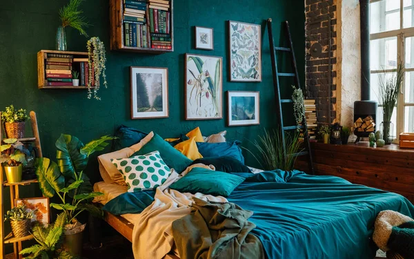 Modern Interior Design Loft Style Using Green Color — Stock Photo, Image