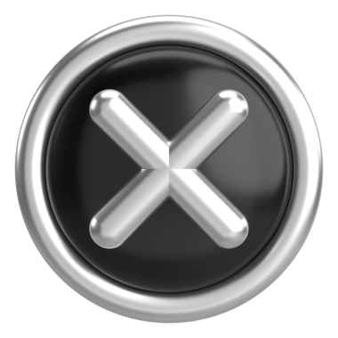 Üç boyutlu kapatma düğmesi. Çapraz. 3B illüstrasyon.