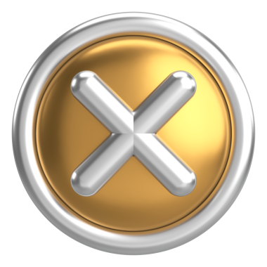 Üç boyutlu kapatma düğmesi. Çapraz. 3B illüstrasyon.