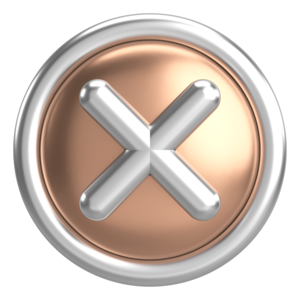 Üç boyutlu kapatma düğmesi. Çapraz. 3B illüstrasyon.