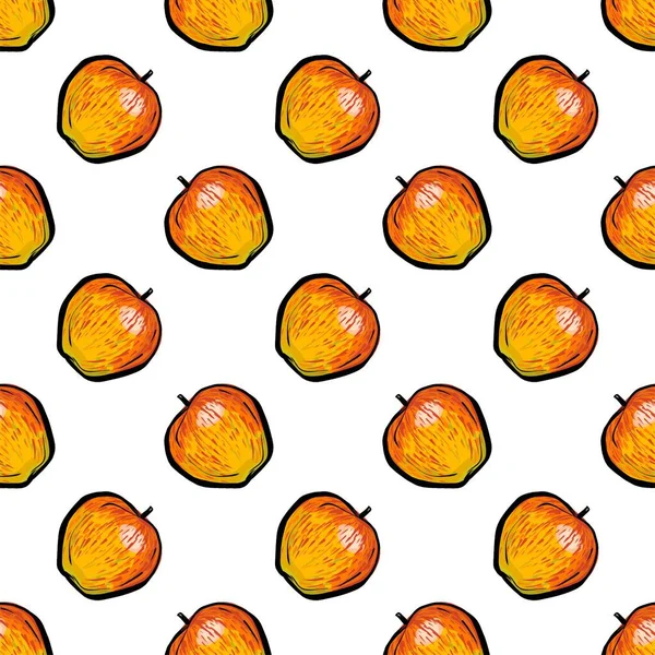 Patrón sin costuras. Manzanas anaranjadas sobre fondo blanco. Un raro patrón de lunares. Manzanas es un boceto realista. — Vector de stock