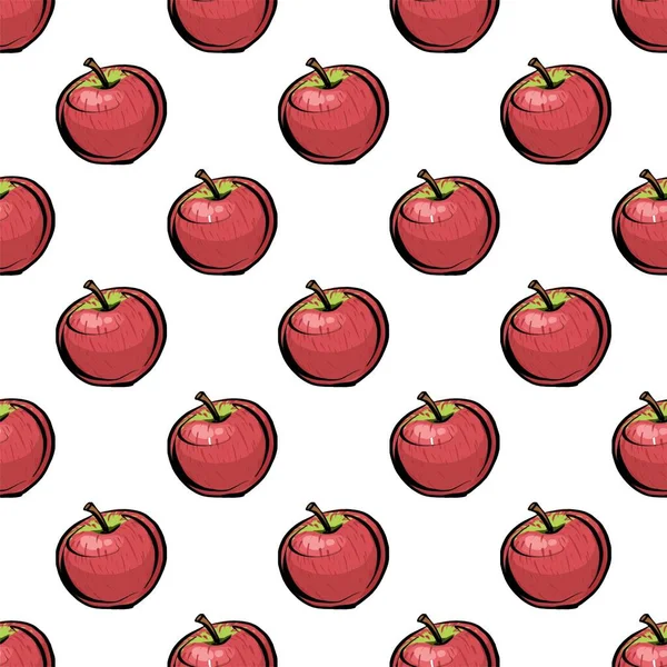 Patrón sin costuras. Manzanas rojas sobre fondo blanco. Un raro patrón de lunares. Manzanas es un boceto realista. — Vector de stock