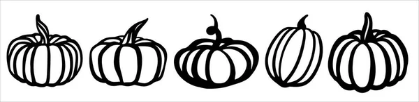 Set de citrouille. Illustration en noir et blanc sous forme de logo ou de signe. Silhouette pour découper sur un traceur, adaptée au format SVG. — Image vectorielle