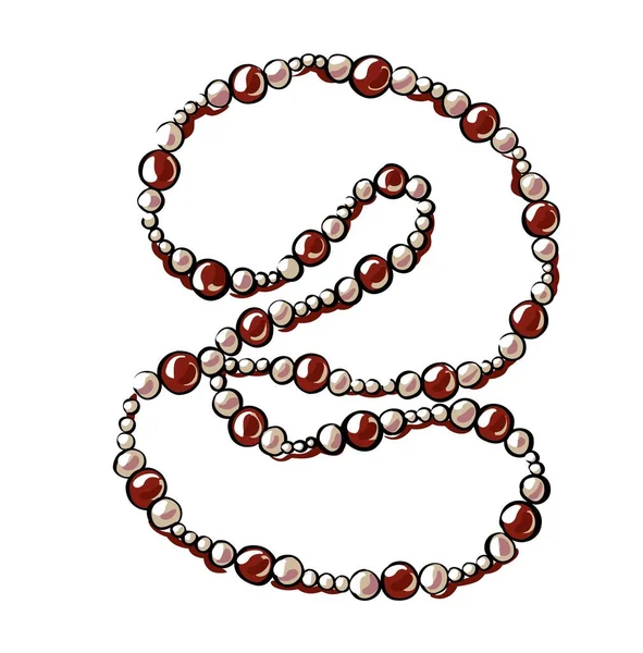 真珠のネックレスの形で美しい赤いビーズ。彼らはテーブルの上に不注意に横たわっている。手作業でファッションスケッチのスタイルのイラスト. — ストックベクタ