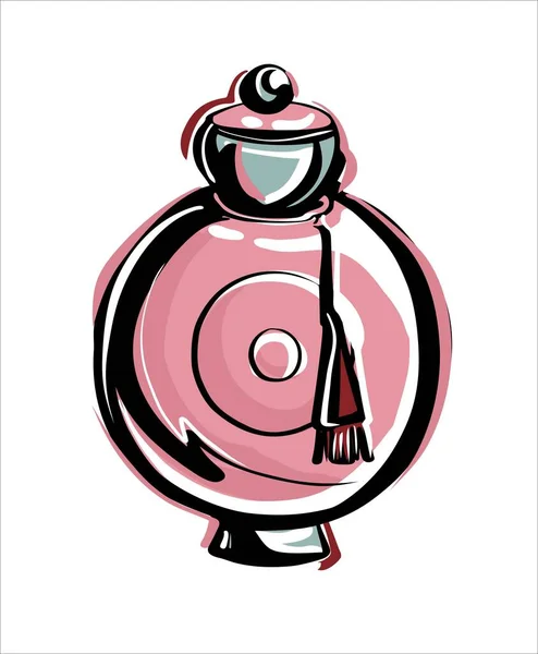 Parfum rose vintage. Belle bouteille avec un pinceau dans le style de l'illustration de mode. — Image vectorielle
