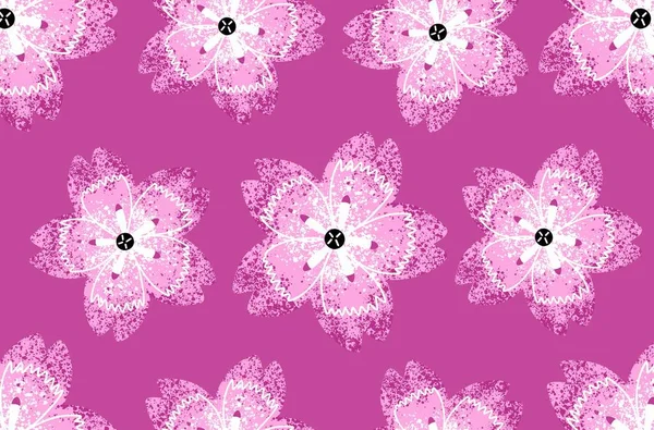 Seamless pattern. Pink geometric stylized flowers with texture on a pink background. —  Vetores de Stock