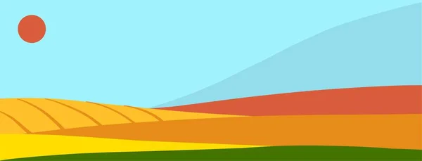 La bannière. Nature, champs d'automne avec ciel et soleil. Style plat simple. — Image vectorielle