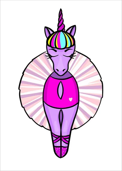 Seekor unicorn ungu dengan kostum balerina. Sebuah karakter fiksi. - Stok Vektor